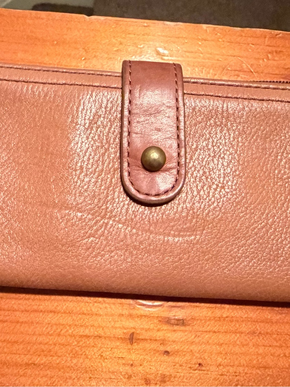 Women's Leather Wallet - Mauve Pink Snap Closure